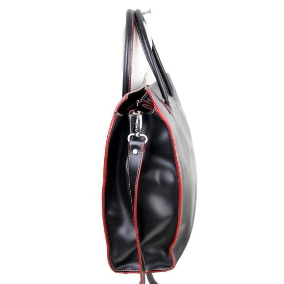 LODIS BLACK RED TRIM GENUINE LEATHER LAPTOP BUSINESS TOTE ORGANIZER SHOULDER BAG - Picture 3 of 16